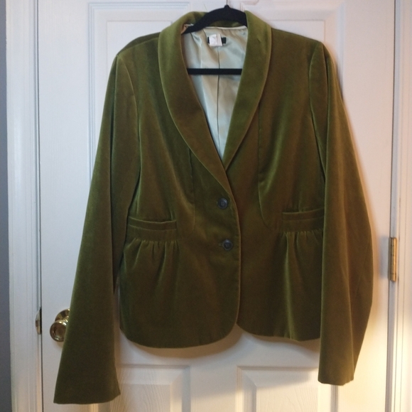 J. Crew Jackets & Blazers - J Crew Edan blazer green velvet ruffled bottom size 14 T